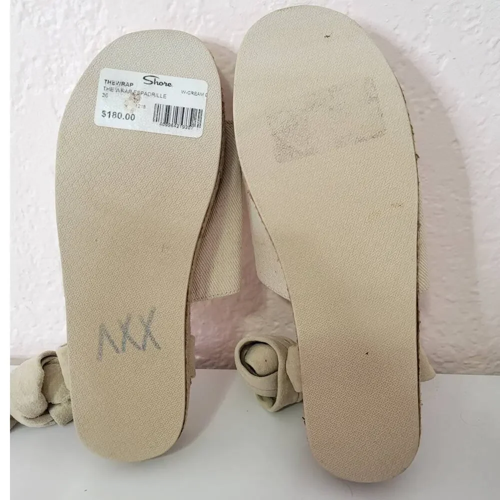 JAMES SMITH The Wrap Suede Espadrille in Cream Size 36 (5.5 US)